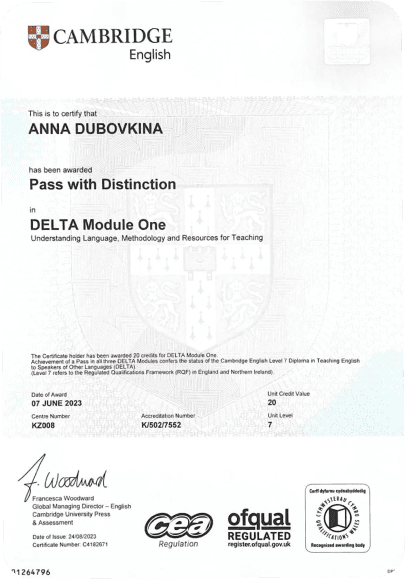 Delta result - Pass with Distinction